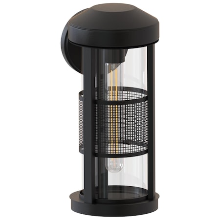 Ambiate Erma Lantern-Style Outdoor Wall Sconce, E26 Socket 40W Max Glass Cylinder Black Finish AL10025WS